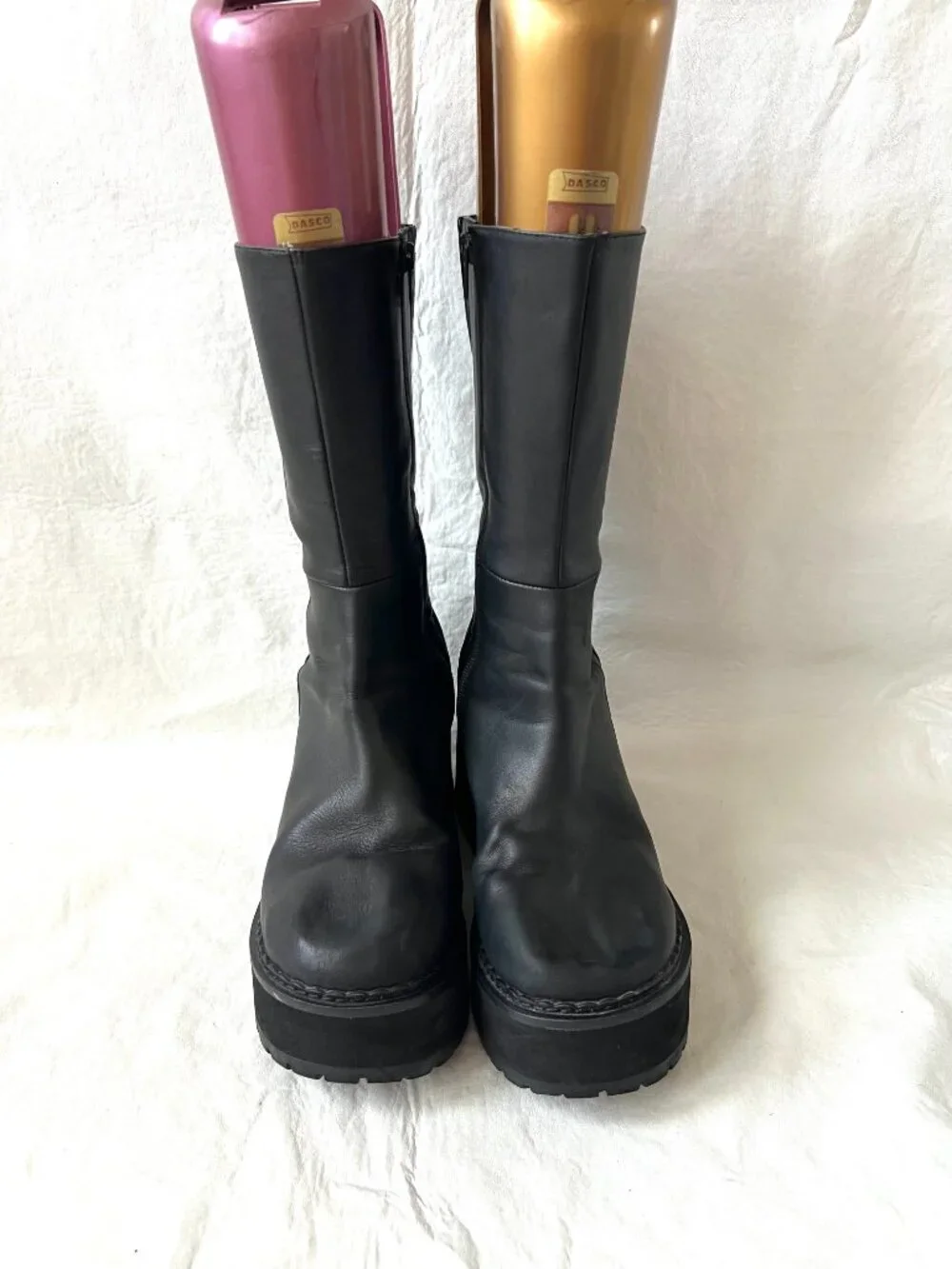 UNIF platform boots black leather womens 11 Parker chunky high heel mid calf zip